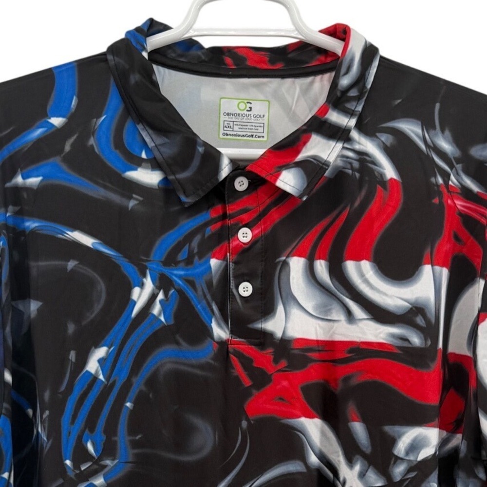 Obnoxious Golf Mens 4XL Polo Shirt Abstract Patriotic Red White Blue Black OG